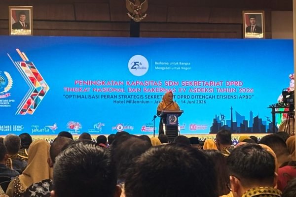 Ketua Umum Asdeksi, Dr. Eka Atikah, saat memberikan sambutan pada pembukaan Asdeksi 2026, Jumat (11/6) di Jakarta/Foto : GPriority (Nindya Farhah Azzahrah)