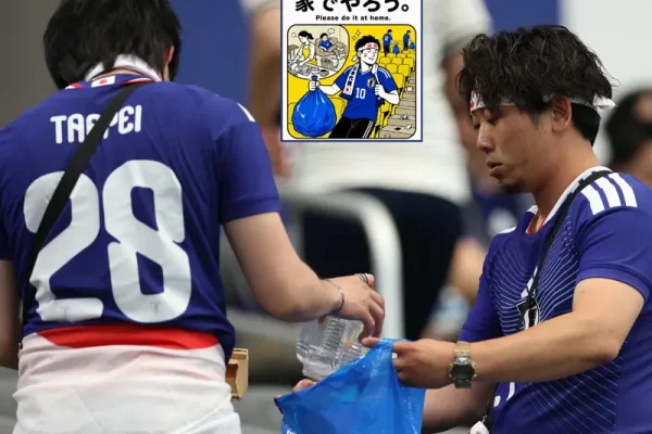 aksi suporter Jepang saat membersihkan sampah usai laga Piala Dunia 2026/Foto : Dok. AFP