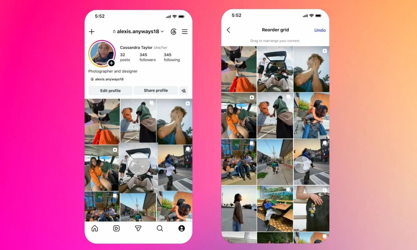 Fitur baru Instagram 2026, Reorder Grid, bisa atur ulang tampilan feeds/Foto : Dok. Instagram