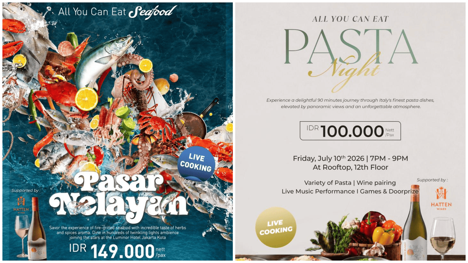 Promo AYCE (All You Can Eat) Pasta & Seafood dengan Wine Pairing dari Luminor Hotel Jakarta Kota, mulai Rp100 ribu-an/Foto : Dok. Istimewa