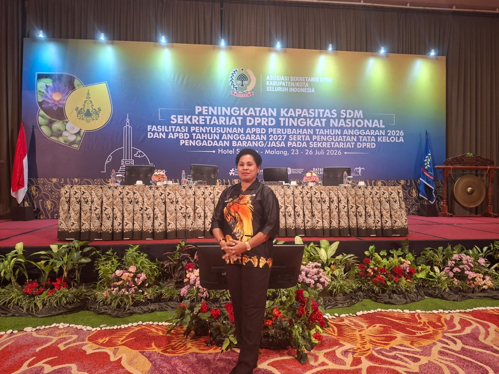 Sekretaris DPRD Kabupaten Sarmi, Agnes Magdalena, usai mengikuti Rakornas ASDEKSI 2026 di Hotel Savana Malang, Sabtu (25/7)/Foto : Dok. GPriority (Risma Octavia)