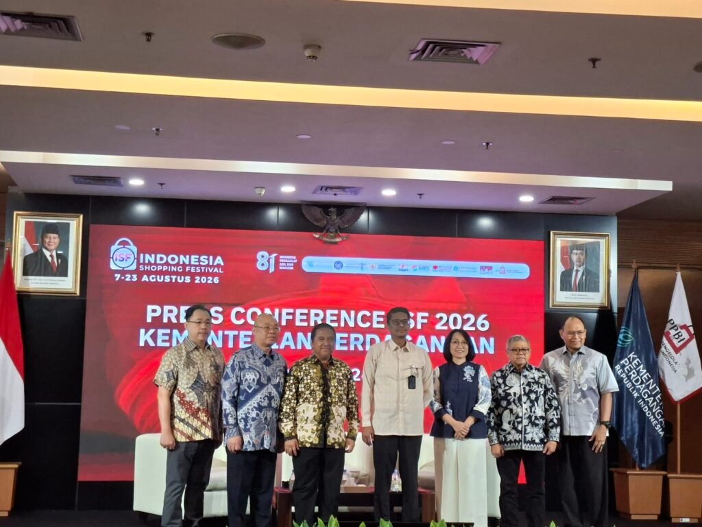 agenda Konferensi Pers pelaksanaan ISF 2026 bersama Kamar Dagang dan Industri (KADIN), Gabungan Industri Pariwisata Indonesia (GIPI), dan APPBI di Auditorium Kementerian Perdagangan, Kamis (30/7)/Foto : Dok. GPriority (Risma Octavia)