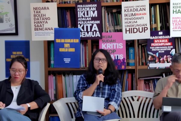 Diskusi media dan konferensi pers ARUKI, Senin (6/7) yang menolak pembahasan RUU PLH-PI yang tengah dibahas DPR RI/Foto : GP Nindya