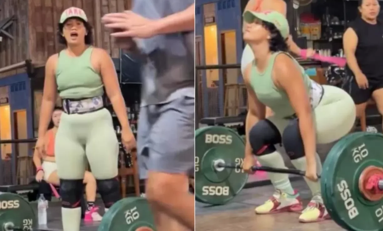 Momen Nyimas Laula saat tengah mengikuti kelas Olympic Weightlifting dan merasa terganggung dengan pengguna gym lain yang lewat di depannya/Foto : Dok. Instagram