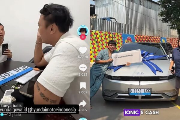 Momen Tiktoker Aa Juju mengeluhkan mobil listrik Hyundai Ioniq 5 miliknya yang bermasalah usai parkir paralel/Foto : Dok. TikTok @makanlurr