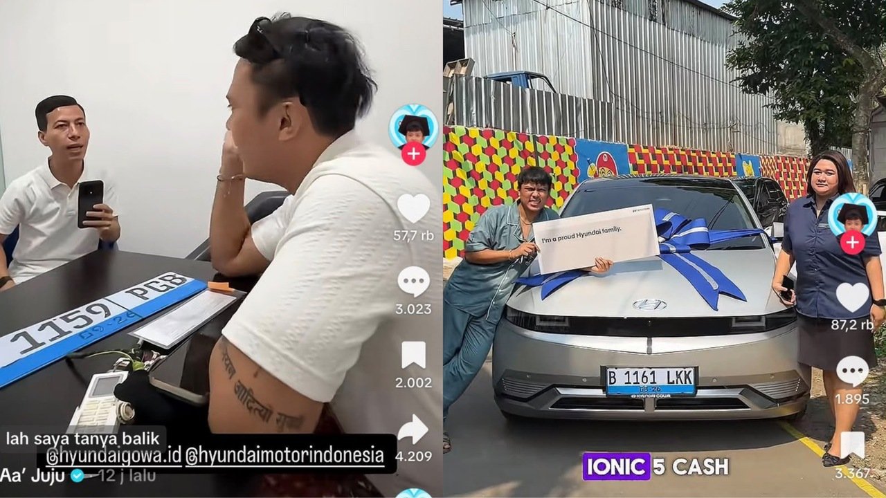 Momen Tiktoker Aa Juju mengeluhkan mobil listrik Hyundai Ioniq 5 miliknya yang bermasalah usai parkir paralel/Foto : Dok. TikTok @makanlurr