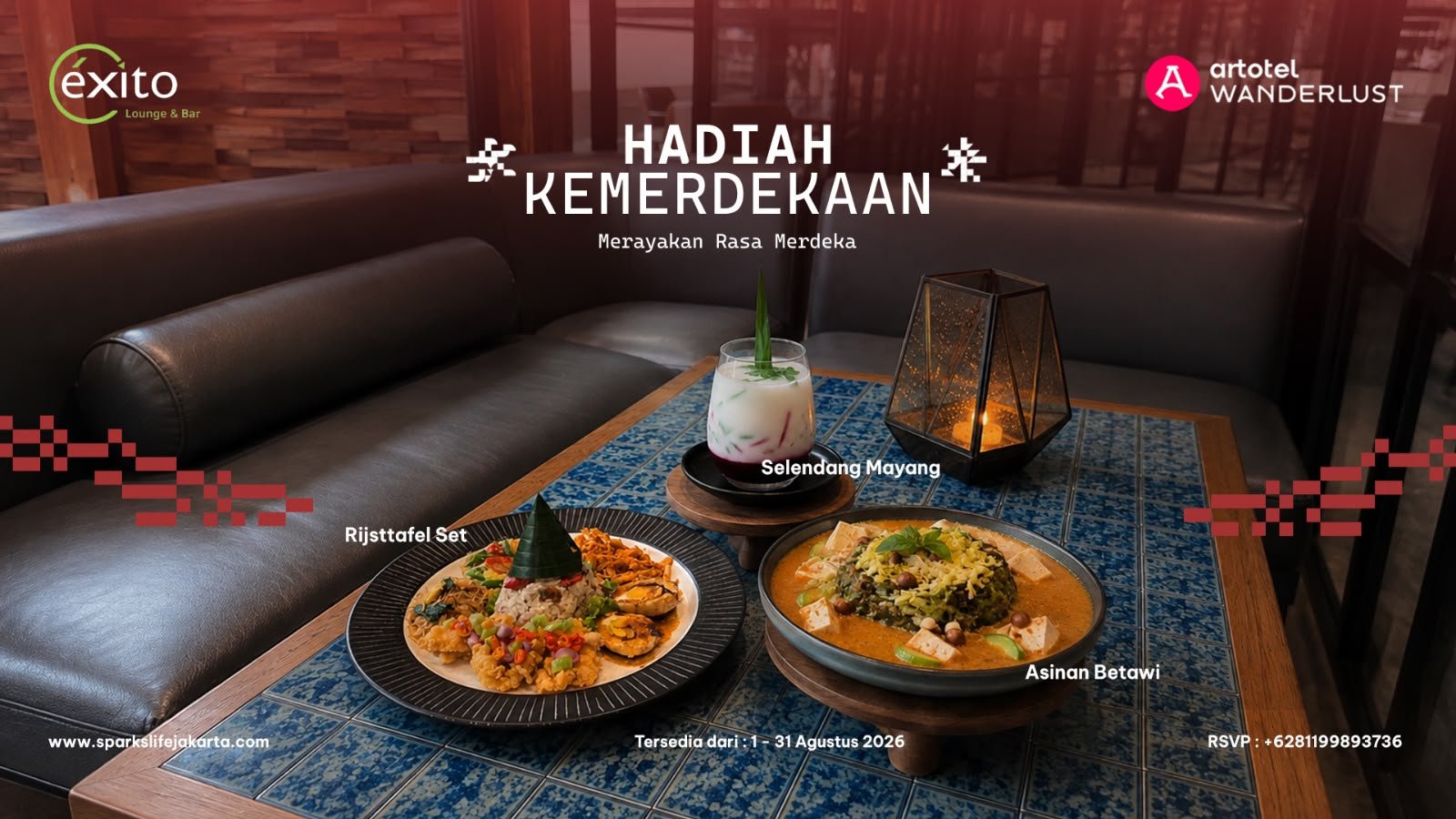 Menyambut bulan kemerdekaan, Exito Lounge & Bar di Sparks Life Jakarta – Artotel Curated menghadirkan program kuliner spesial bertajuk “Hadiah Kemerdekaan: Merayakan Rasa Merdeka.”/Foto : Dok. Sparks Life Jakarta