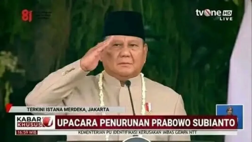Gambar hasil manipulasi yang menampilkan tayangan upacara penurunan bendera dari media tvOne dengan teks “Upacara Penurunan Prabowo Subianto”/Foto : Dok. Instagram @tvonenews