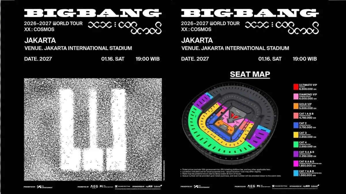 BIGBANG resmi menambah satu jadwal konser di Jakarta pada 17 Januari 2027, setelah tiket pertunjukan pertama pada 16 Januari 2027 dinyatakan sold out/Foto : Dok. PK Entertainment