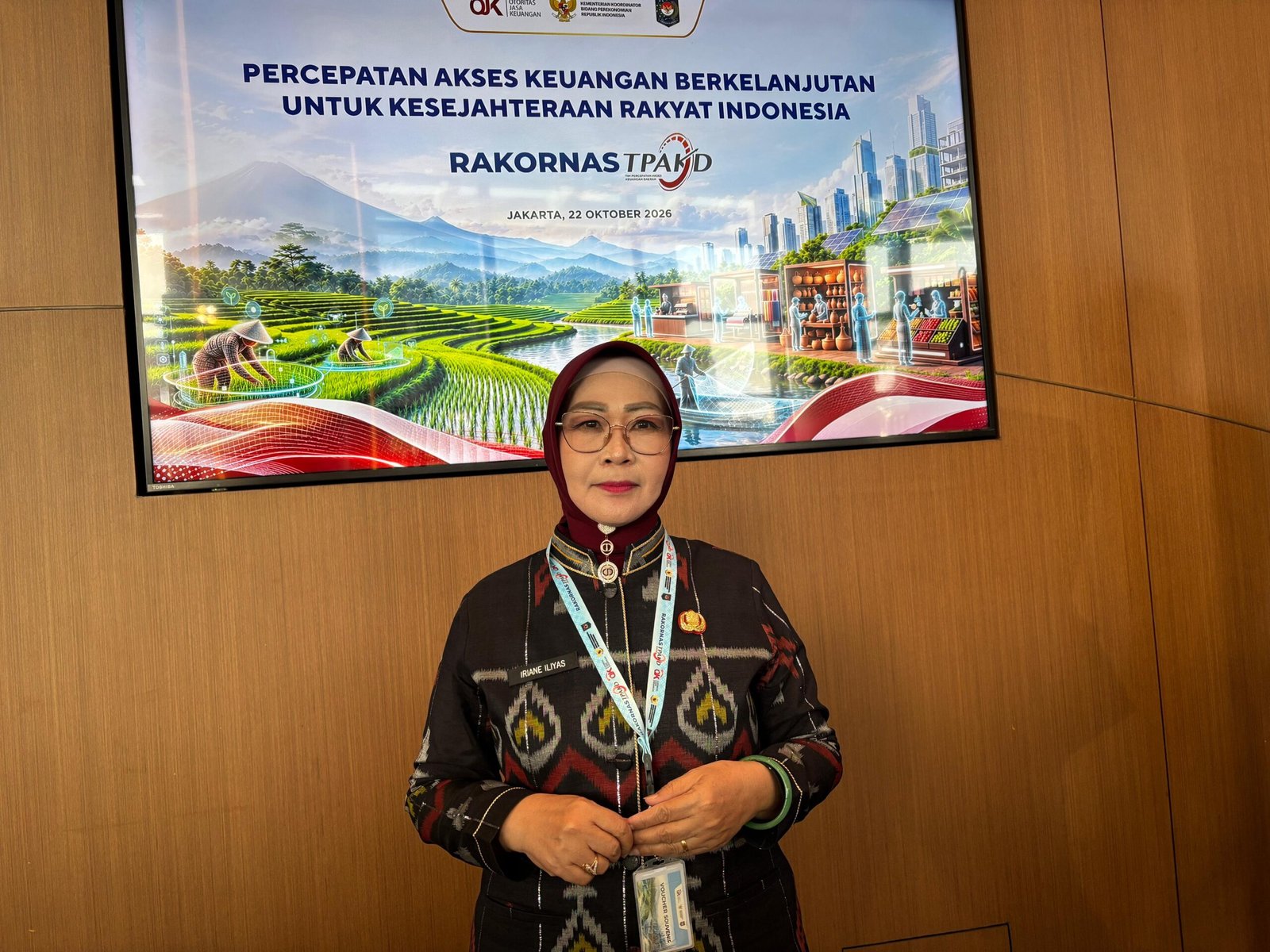 Wabup Morowali, Iriane Iliyas, usai menghadiri Rapat Koordinasi Nasional (Rakornas) Tim Percepatan Akses Keuangan Daerah (TPAKD) 2026 di Jakarta, Kamis (22/10)/Foto : Dok. GPriority (Risma Octavia)