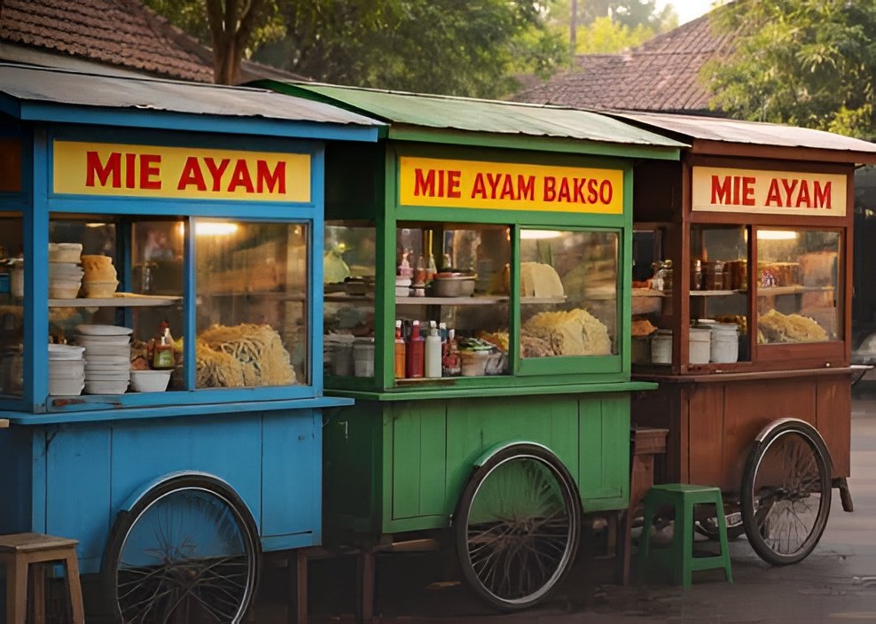 Beda warna gerobak mie ayam, beda juga rasa mie ayam yang dijual/Foto : Ilustrasi Dok. AI