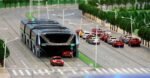 Transit Elevated Bus (TEB), bus futuristis asal China yang dirancang untuk mengatasi kemacetan dengan melintas di atas kendaraan lain/Foto : Dok. Vox